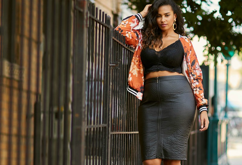 The “Rebel with a Cause” trend calls out sexy graphic tees, studded details and deconstructed denim, while “Boudoir Room” highlights lacy, strappy lingerie-inspired pieces you can wear outside the bedroom. “Drama Skirts” and “Statement Tops” both pack a punch with bold silhouettes and eye-catching details, while “Sexy-Sporty” reveals a feminine take on athletic-inspired fabrics. Also featured, the new Contour Collection Ponte Pant is slated to be a major wardrobe staple for the FTF customer this season.